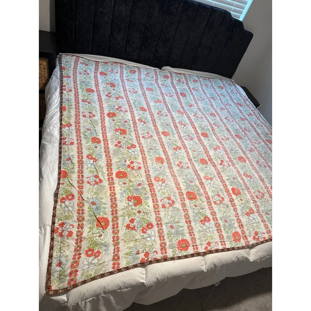 Antique Handmade Reversible Triangle Patchwork Quilt Cotton Geometric 74x72